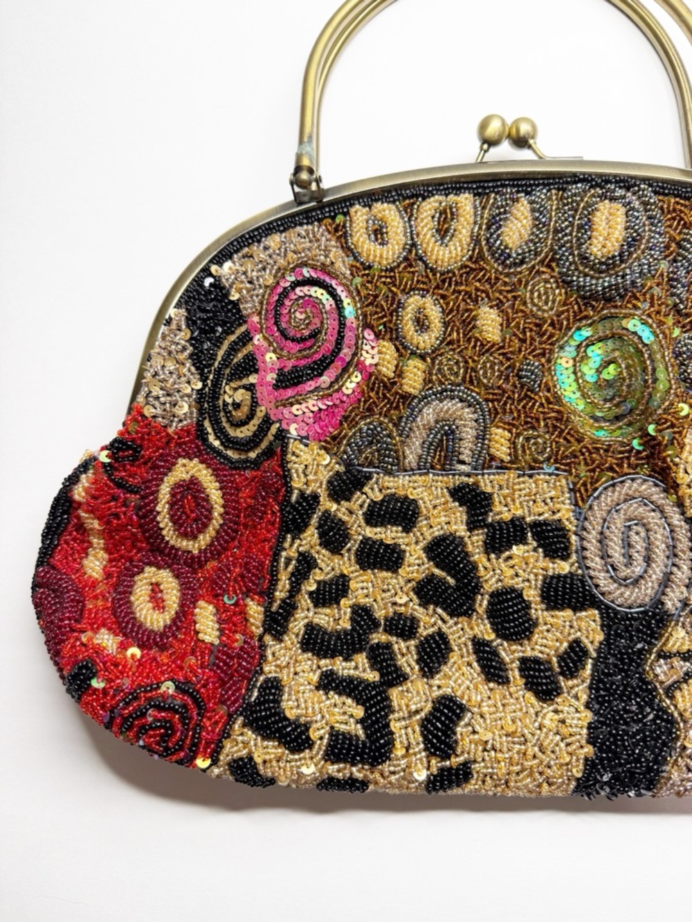 Vintage Chicos Beaded Brass Handle Chain Strap Convertible Crossbody Purse - Picture 3 of 15
